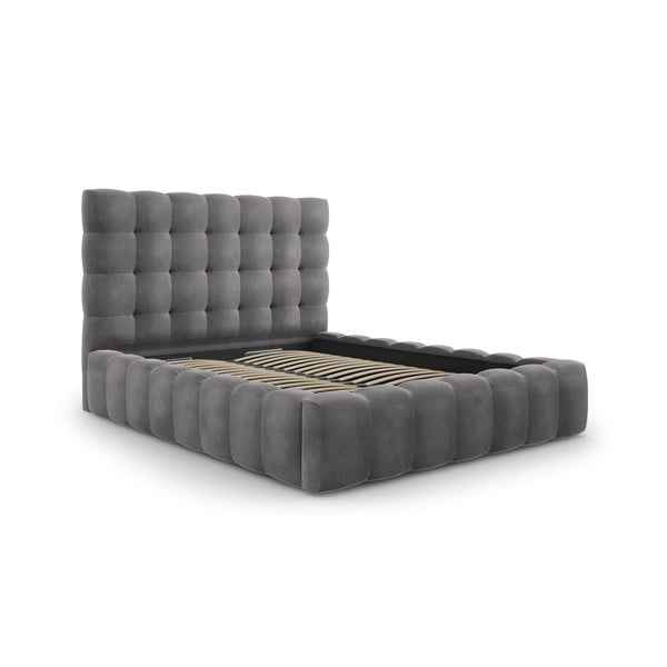 Сиво тапицирано двойно легло с място за съхранение и решетка 160x200 cm Bali - Cosmopolitan Design