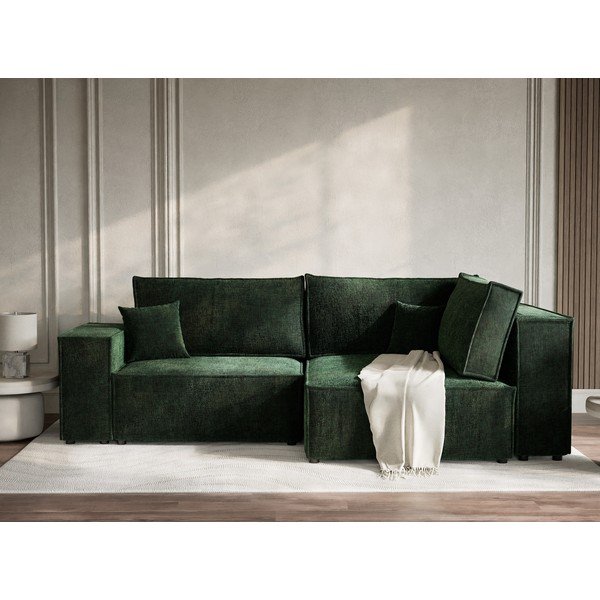 Тъмнозелен шенилов сгъваем/с място за съхранение ъглов диван (десен ъгъл/L форма) Tonga – Maison de Rêve-image-4