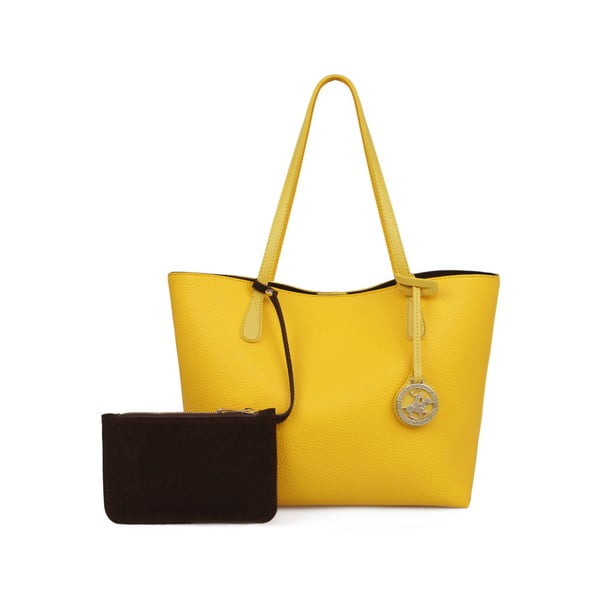 Жълта дамска чанта с кафяв интериор Beverly Hills Polo Club Celeste - BHPC