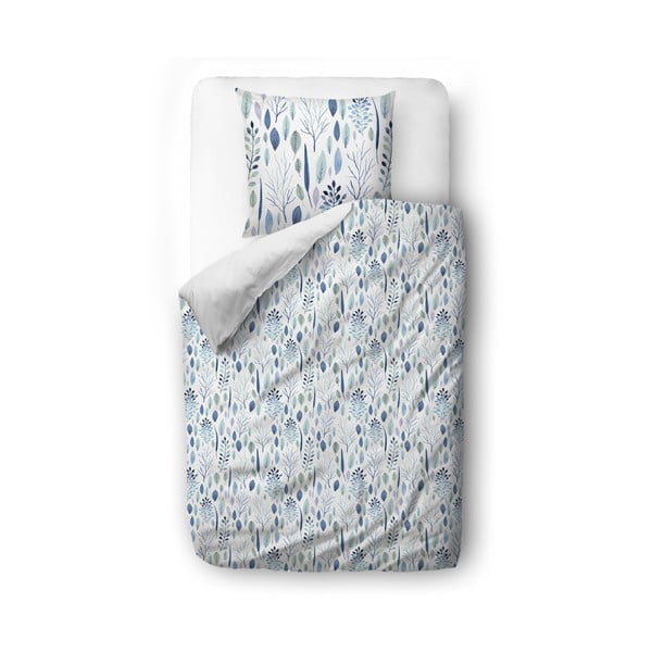 Бял/син памучен сатен за единично легло 140x200 cm Blue Winter Floral - Butter Kings