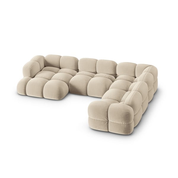 Бежов кадифен ъглов диван (десен ъгъл/U форма) Loretto – Cosmopolitan Design