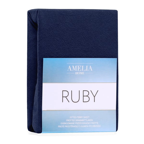 Тъмносин еластичен чаршаф от тери 240x220 cm Ruby – Restilo-image-2