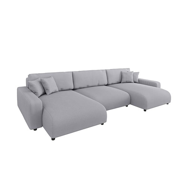 Светлосив ъглов диван с място за съхранение от рипсено кадифе Sara – Ropez