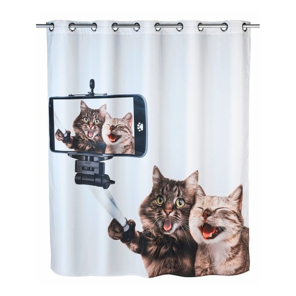Завеса за душ с покритие против мухъл Selfie Cat, 180 x 200 cm - Wenko