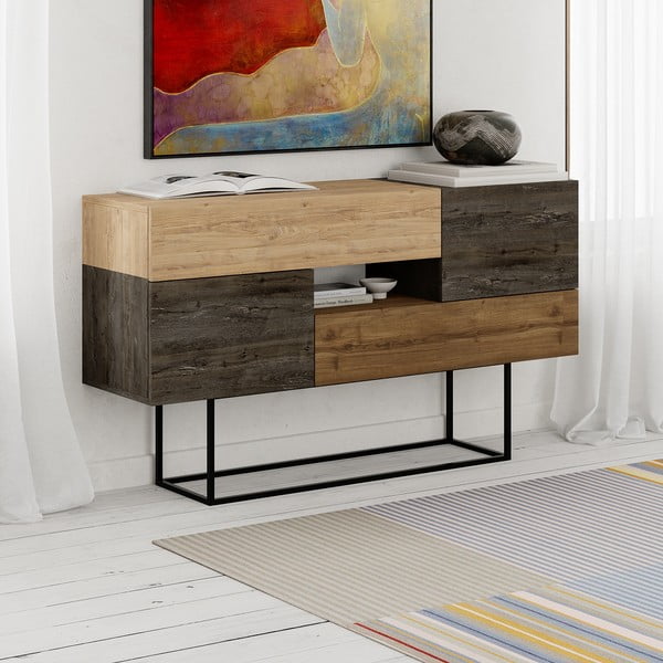 Нисък скрин с дъбов декор в естествено кафяво 145x82 cm Titan - Marckeric-image-3