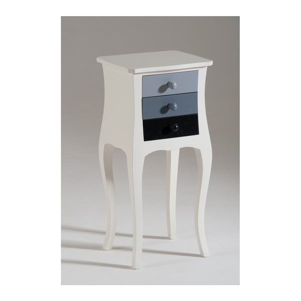 Bílý dřevěný odkládací stolek se 3 černo-šedými zásuvkami Castagnetti