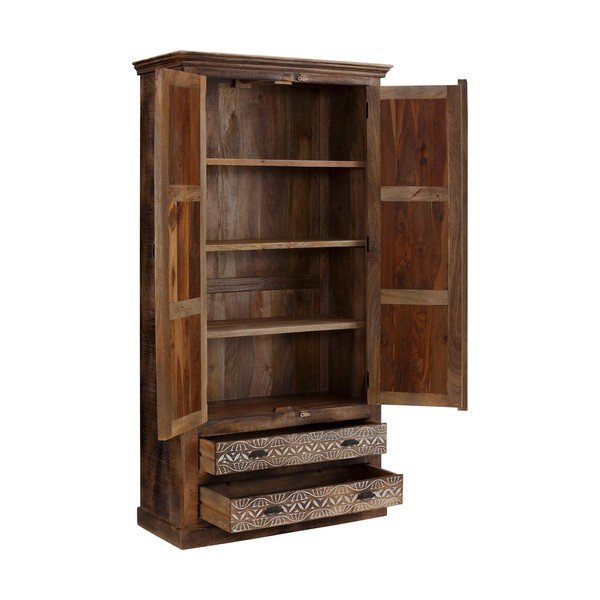 Кафяв гардероб от масивно манго 190x45 cm Maneesh – Støraa-image-2