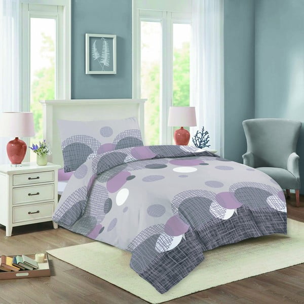 Лилаво-сиво памучно спално бельо за единично легло 140x200 cm Nela - Cotton House