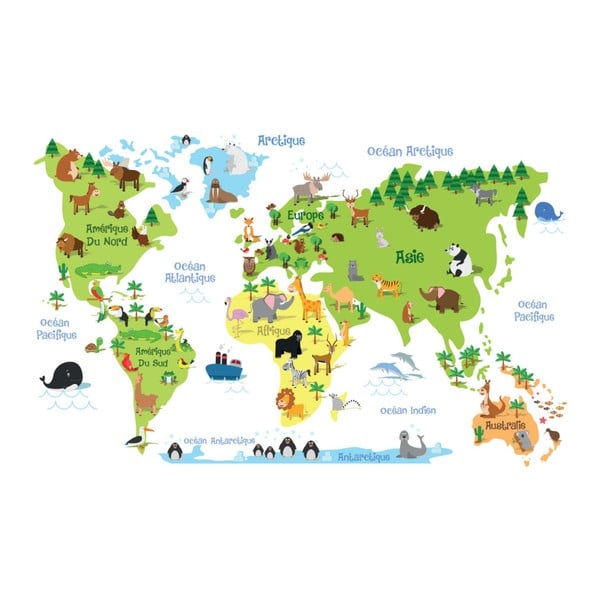 Стикер за стена Детска карта на света - Ambiance
