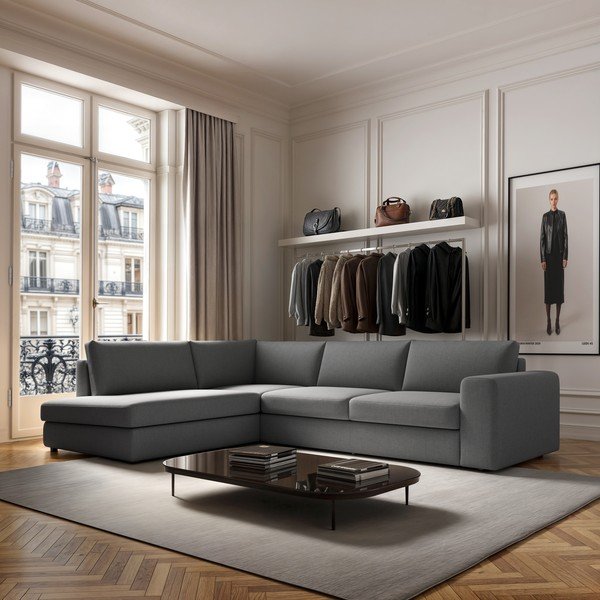 Сив ъглов диван (ляв ъгъл/L форма) Baga – Rodier-image-1