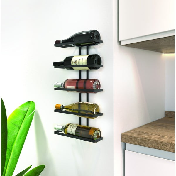 Черен метален стенен стелаж за вино за 5 бутилки Lava - Metaltex-image-2