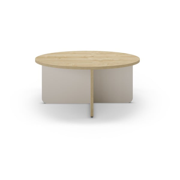 Кремава/естествена кръгла масичка за кафе с дъбов плот ø 80 cm Hillary – Marckeric-image-2