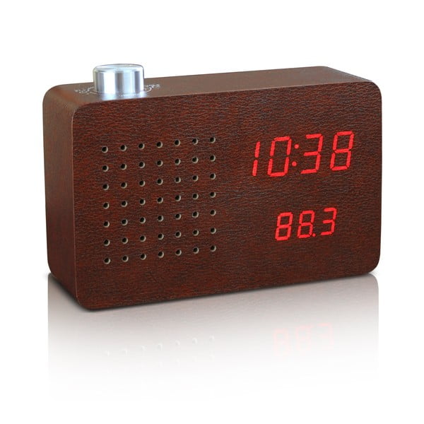 Тъмнокафяв будилник с червен LED дисплей и Radio Click Clock - Gingko