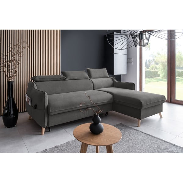 Тъмносив ъглов разтегателен диван от кадифе (десен ъгъл) Sweet Harmony - Miuform-image-3