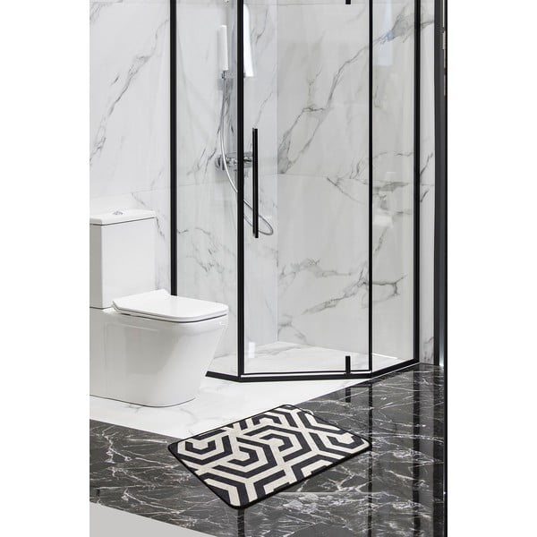 Бяла/черна постелка за баня 60x40 cm Line - Foutastic-image-1