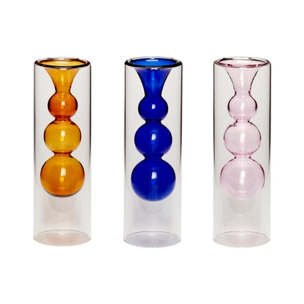Комплект от 3 стъклени вази Цветове, височина 23 cm - Hübsch