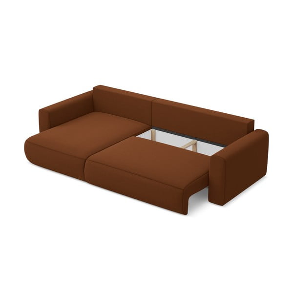 Теракотен кадифен разтегателен ъглов диван с място за съхранение (ляв ъгъл) Kapua – Makamii-image-4