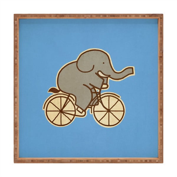Дървен декоративен поднос за сервиране Велосипеден слон, 40 x 40 cm - Unknown