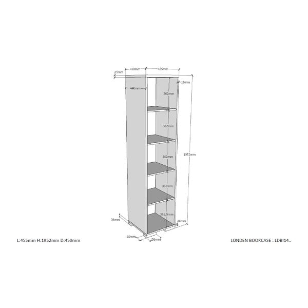 Тъмносива детска библиотека 46x195 cm London – Vipack-image-2