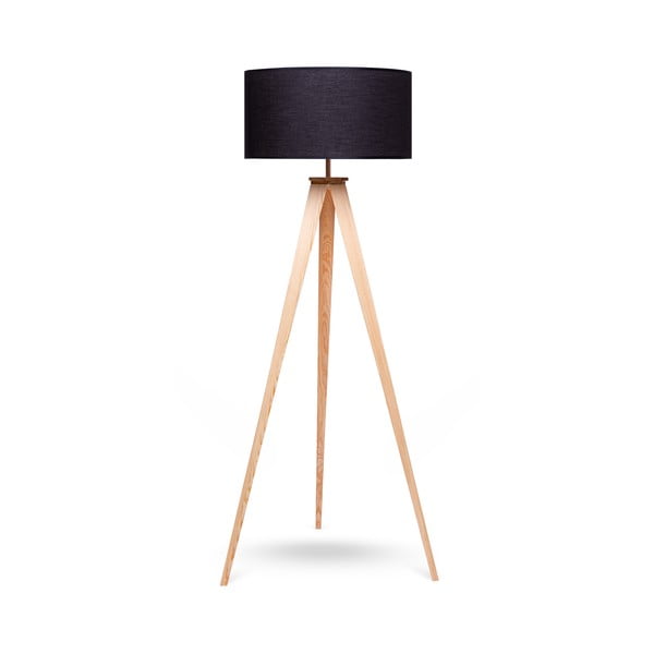 Подова лампа с дървени крака и черен абажур Karol - Bonami Essentials