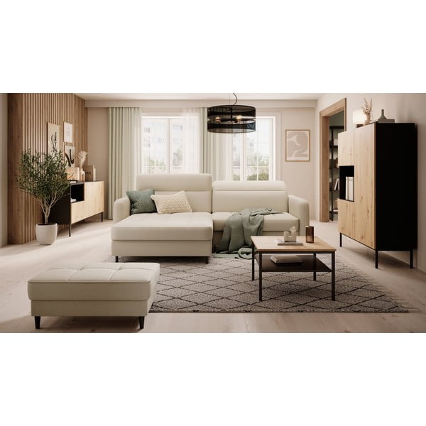 Бежов кадифен разтегателен ъглов диван с място за съхранение (ляв ъгъл) Gomsi – ELTAP-image-1