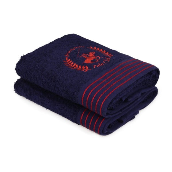 Комплект от две тъмносини кърпи с червени детайли Коне, 90 x 50 cm - Beverly Hills Polo Club