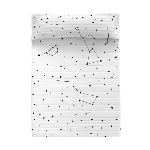 Черно-бяла памучна ватирана покривка за легло 180x260 cm Constellation - Blanc