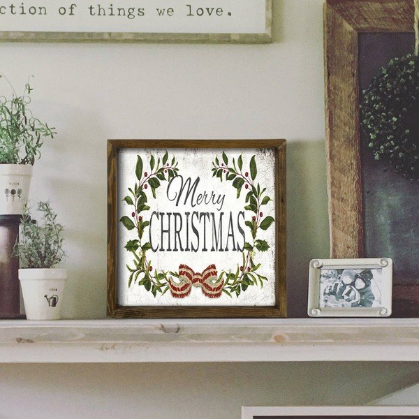 Картина в рамка от борово дърво Коледен лист, 34 x 34 cm - Wallity-image-1