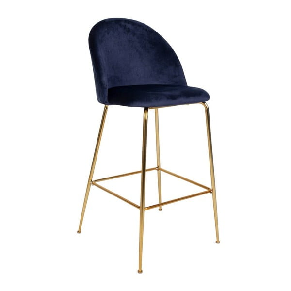 Комплект от 2 сини бар стола с кадифена тапицерия и месингови крака Lausanne - House Nordic