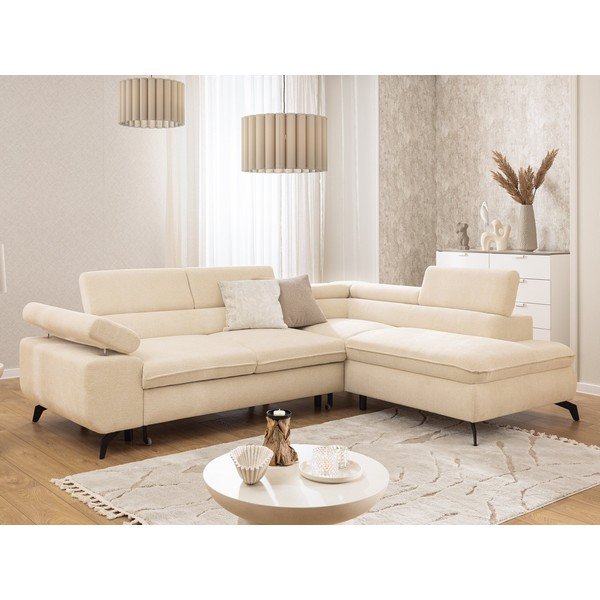 Кремав шенилов ъглов диван (десен ъгъл/L форма) Marbeya  – Ropez-image-1