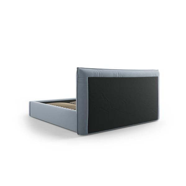 Светлосиньо двойно тапицирано легло  с място за съхранение с включена подматрачна рамка 160x200 cm Elio – Milo Casa-image-3