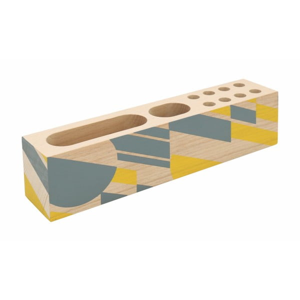 Žluté pouzdro z bukového dřeva na tužky Portico Designs Geometrico