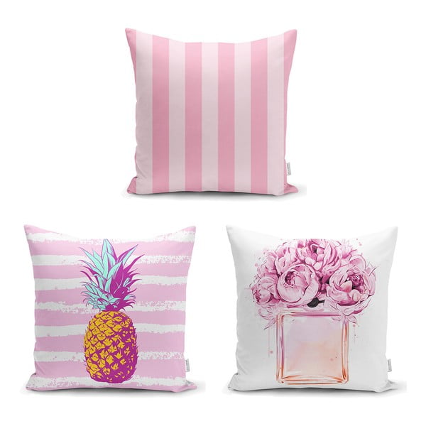 Комплект от 3 калъфки за възглавници Розово райе, 45 x 45 cm - Minimalist Cushion Covers