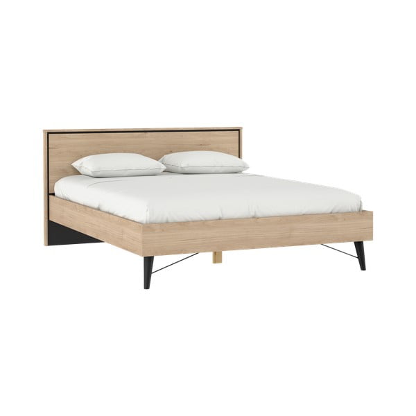 Двойно легло от дъбов декор с включена подматрачна рамка в естествен цвят 160x200 cm Ry – Tvilum