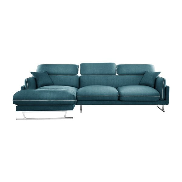 Ъглов диван в тюркоазен цвят с кремав кант и шезлонг от лявата страна L'Officiel Gigi - L'Officiel Interiors