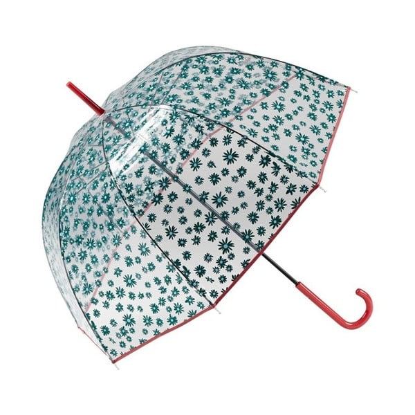 Прозрачен гол чадър със зелени детайли Цветя в клетката, ⌀ 85 cm - Ambiance