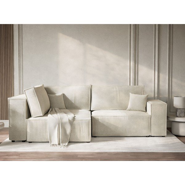 Кремав шенилов сгъваем/с място за съхранение ъглов диван (ляв ъгъл/L форма) Tonga – Maison de Rêve-image-1