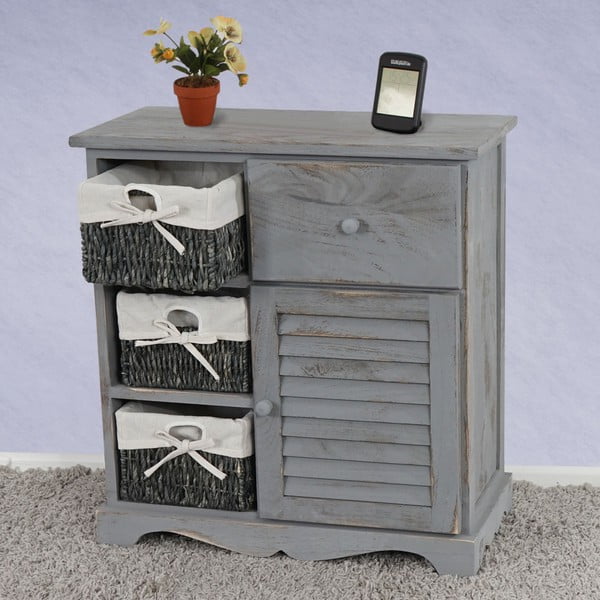 Komoda s košíky a dvěma zásuvkami Shabby, šedá-image-1