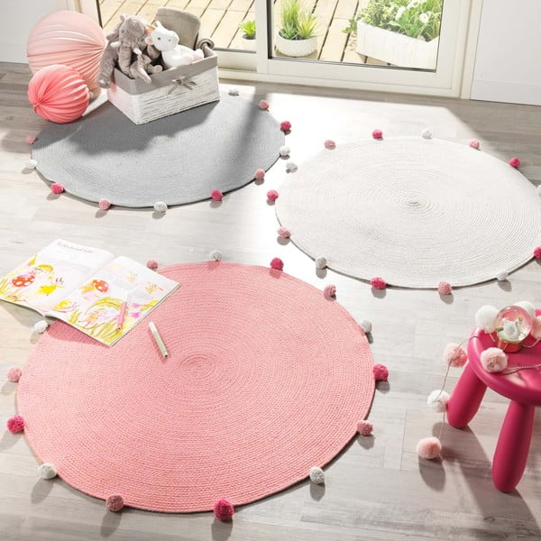 Розов кръгъл килим ø 90 cm Pompomparty – douceur d'intérieur-image-1