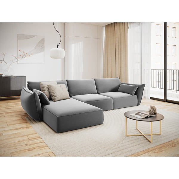 Светлосив кадифен ъглов диван (ляв ъгъл) Vanda – Mazzini Sofas-image-1