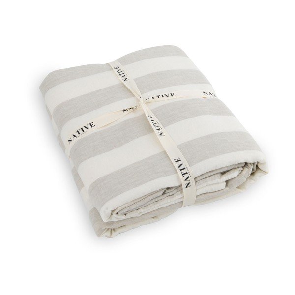 Светлосиво/кремаво двойно  ленено спално бельо 200x200 cm Natural Stripes – Native Natural-image-3