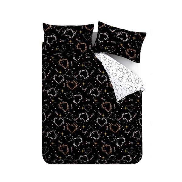 Черно-бяло двойно  спално бельо 200x200 cm Cosmic Hearts and Stars – Catherine Lansfield-image-2
