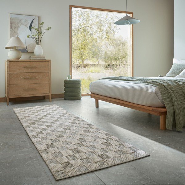 Зелена пътека със смес от памук подходяща за пране 80x230 cm Muted Checkerboard – Flair Rugs-image-1