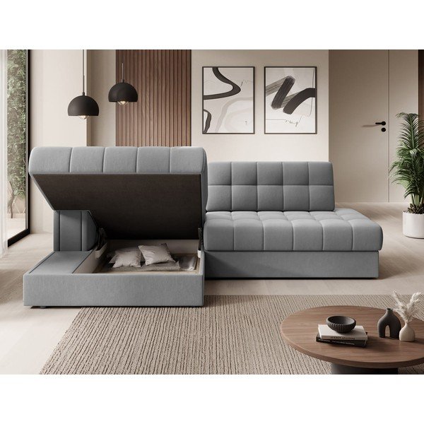 Сив кадифен разтегателен ъглов диван (ляв ъгъл) Blezalt – ELTAP-image-3