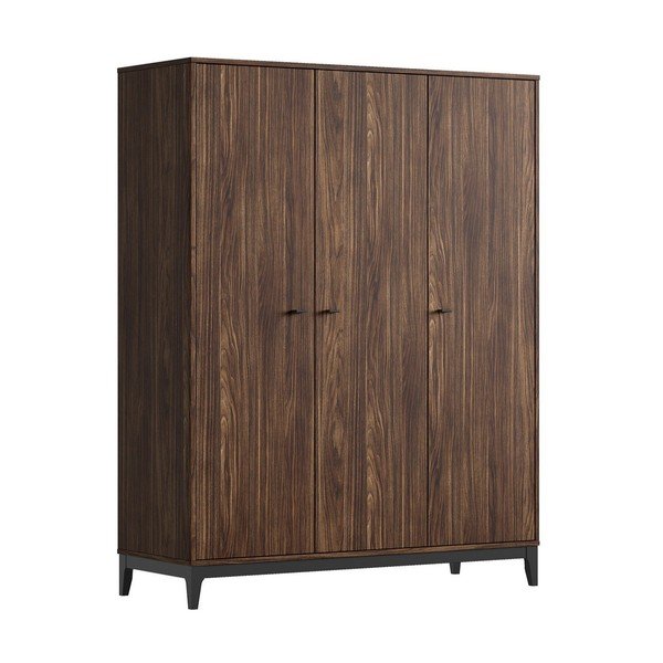 Гардероб от декор от орех в тъмно естествен цвят 148x190x55 cm Ilyas – Vipack
