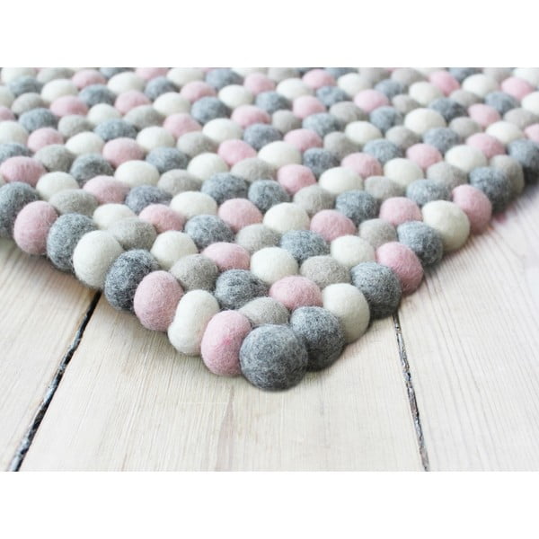 Розов и сив вълнен килим на топки , 100 x 150 cm Ball Rugs - Wooldot