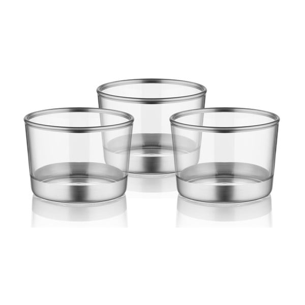 Комплект от 3 стъклени чаши за сервиране с декорация от сребро Glam - The Mia