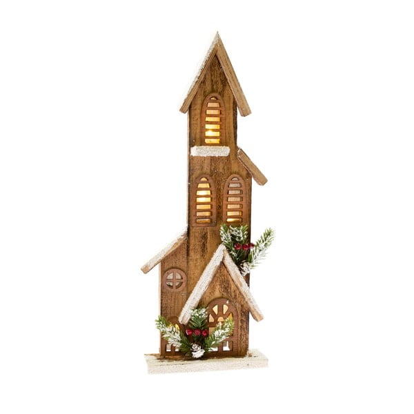 Дървена декорация във формата на къща със светлина, височина 40 см - Dakls