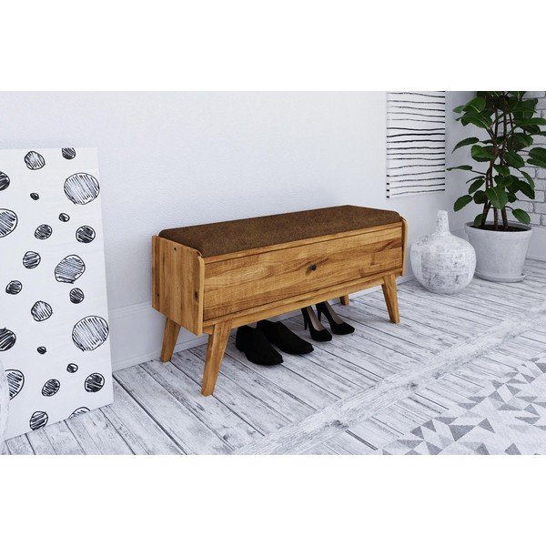 Пейка с място за съхранение от дъбова дървесина с оранжева седалка Retro - The Beds-image-1