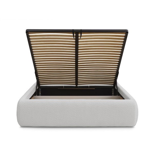 Светлосиво тапицирано двойно легло без табла с място за съхранение и включена подматрачна рамка 160x200 cm Inera – Bobochic Paris-image-4